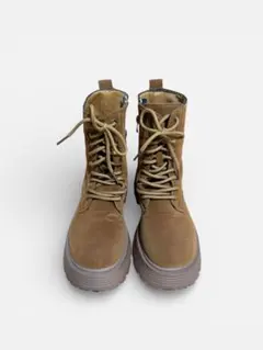 ブラウン 厚底 レースアップブーツ