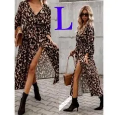 レディース ワンピース カシュクール Vネック レオパード セクシー L