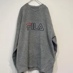 フィラ FILAフリース クルーネック 長袖 ビッグロゴ刺繍 XL グレー