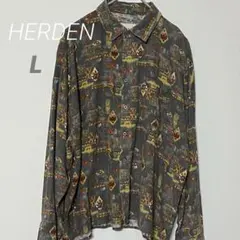 HERDENハーデン総柄長袖シャツ トップス Lサイズ　グレー　メンズ