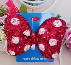 【新品タグ付】ミニー リボン ヘアゴム　スパンコール 定番の赤　レッド