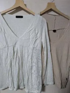 ジーナシス　Vネックカットソー サイズフリー　Vネック切替カットソー サイズM