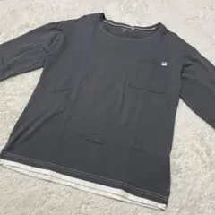 ロンT　長袖　レイヤード風　重ね着風　グレー　ダークグレー　160cm