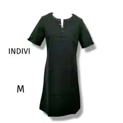 INDIVI ビジュー装飾 半袖ワンピース ブラック Mサイズ 上品 きれいめのサムネイル