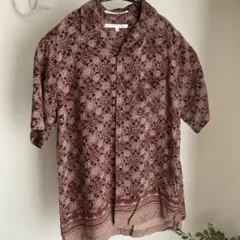 訳アリ値下げ！【PERRY ELLIS】半袖シャツ シルク100% 総柄のサムネイル