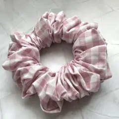 ⑨おまとめ割！＊手作り＊チェックシュシュ　ピンク