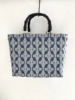 PPバンドバック、プラカゴ、かごバッグ　紺×グレー