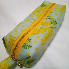 ハンドメイド　ミモザ　ナイロン ペンケース、小物入れ