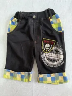 ハーフパンツ 黒とチェック柄 100cm