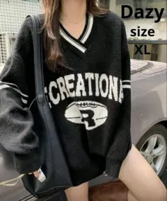 Dazy/デイジーVネック オーバーサイズ長袖セータービックシルエットニットXL