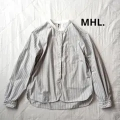 美品　MHL.　ブラウス　バンドカラー　ストライプ　日本製　コットンのサムネイル