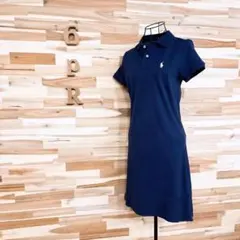 【ポロラルフローレン】ポロシャツ ワンピース 半袖 ポニー刺繍ロゴ XS 紺×白