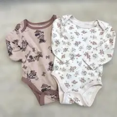 【美品】ミニーマウス　花柄ロンパース2枚セット　長袖