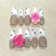 夏ギャルネイル　ハイビスカス　フレンチネイルチップ10個セット