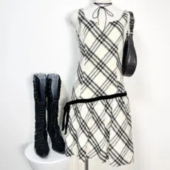 y2k❤️BURBERRY BLUE LABEL チェック柄ベロアリボンワンピース