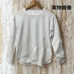 シャツ ロングT 白 カットソー レイヤード 重ね着 M 韓国 長袖 シンプル