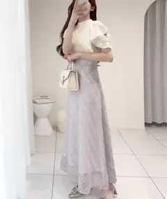 mily bilet ダブルフリル袖チェックレースドッキングワンピース