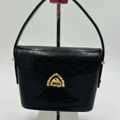 【美品】2wayウンガロ　ハンドバッグ ショルダー　レザー　本革　型押し黒