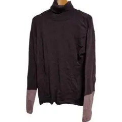 ダークブラウン タートルネックニット 長袖40薄手配色ニット