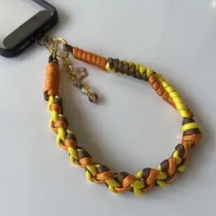 パラコード ハンドストラップ｜オレンジ×イエロー×ブラウン｜チャーム付き｜