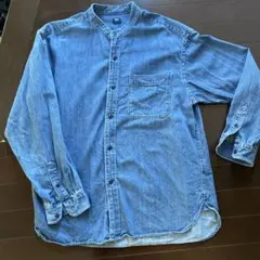 美品★UNIQLOユニクロ★M★デニムバンドカラー長袖シャツ
