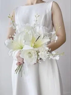 アーティフィシャルフラワー　カサブランカ　白ブーケ　前撮り　ウェディング　結婚式