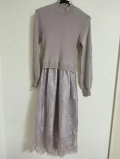 ベビーピンク ロングワンピース 長袖 レース