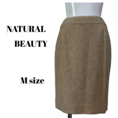 NATURAL BEAUTY ウール・シルク混 ひざ丈タイトスカート ベージュMのサムネイル