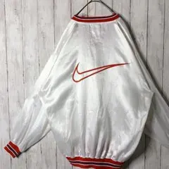 90s ナイキ ヴィンテージ ナイロンジャケット XL デカロゴ刺繍 リブライン