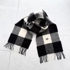 フレッドペリー チェック マフラー イギリス製 ブラック ホワイト