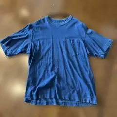 青色 クルーネック Tシャツ ポケット付き