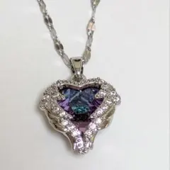 ジルコニア　ハート　シルバーネックレス　パープル　ブルー【匿名配送】