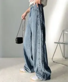 《JaVaジャバコラボ》 サイド フリンジ デニムパンツ
