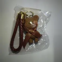 茶色の編み込みクマ キーホルダー