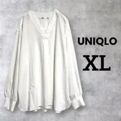 【UNIQLO】レーヨンVネックブラウス XL ボリュームスリーブ プルオーバー