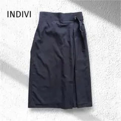 INDIVI リヨセル 定価1,7万 ベルト スカート ネイビー 通勤 オフィスのサムネイル