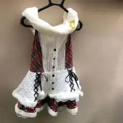 クリスマス サンタコスプレ チェック柄 ファー付き