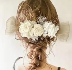 ドライフラワー髪飾り 白ヘッド 成人式 振袖 結婚式 和装洋装 リボン 卒業式袴