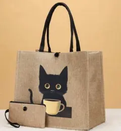 b*n様 黒猫バッグ　ポーチ付き　猫　バッグ　トートバッグ　新品　猫柄　大容量
