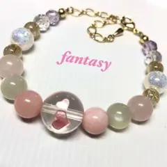 ピンクオパール ハート彫り水晶 天然石ブレスレット