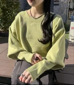 カスタネ kastane メランジロングリブニット ライムグリーン