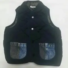 BREEZE ブリーズ ベビーベスト【90】黒 キルティング ボタン 普段着