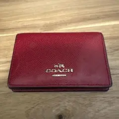 COACH 赤 レザー 名刺入れ スナップボタン式
