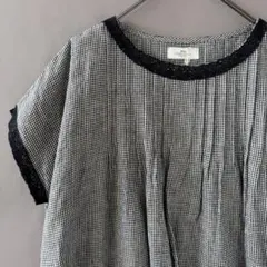 so エスオー ⿻ コットン ギンガムチェック フレンチスリーブ ブラウス 