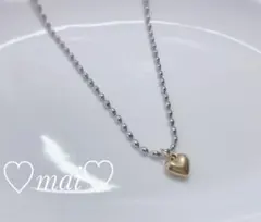 No.1143 小ぶりハートチャーム　バイカラー　ネックレス　ハンドメイド