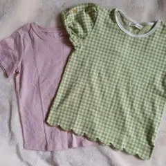 māmāraku 無印良品 ギンガムチェック 水玉 Tシャツ 120 2枚セット