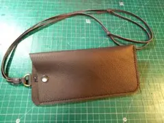 革製　メガネケース　革紐付き　レザークラフト　ハンドメイド作品　【No,68】