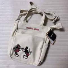 ミッキー＆ミニー チャック付き ミニショルダーバック 刺繍