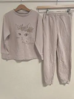 薄紫 猫イラストのパジャマセット 120