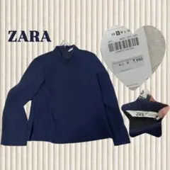 【ZARA タグ付き 定価7990円】サイドスリットボタンネイビートップス